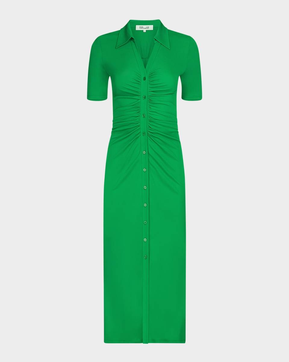 Zoey Ruched Bodycon Jersey Midi Shirtdress